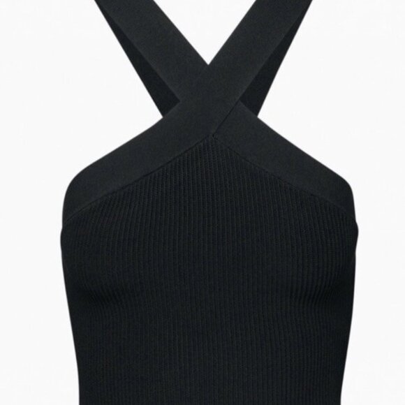 NWOT Aritzia Babaton Sculpt Knit Criss Cross Cropped Tank Black Size S - Picture 2 of 5